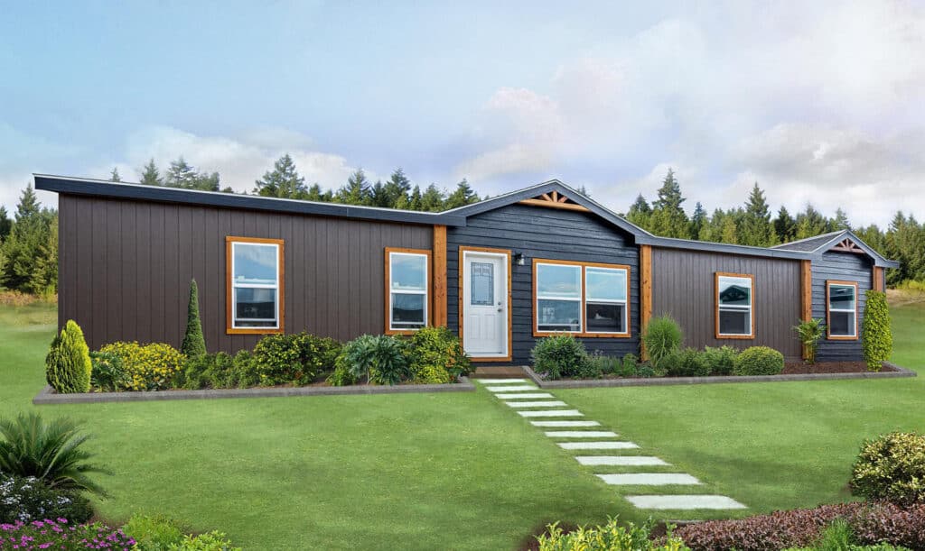 Manufactured home on land with front yard